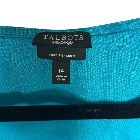 Talbots Pure Irish Linen Popover Top Drawstring Waist in Turquoise Blue Size 14 - Picture 3 of 11